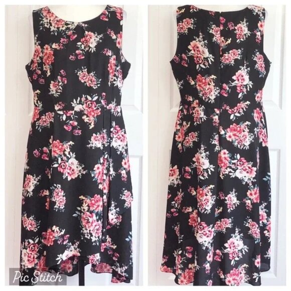 ELLE Black Floral Sleeveless Fit & Flare Dress - Picture 1 of 10